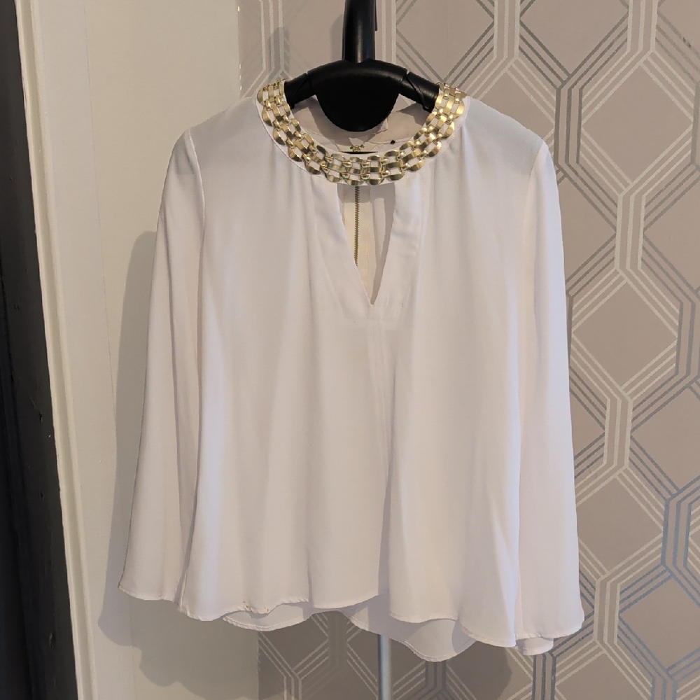 Elegant White Blouse with Gold Accents